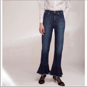 La Vie Rebecca Taylor Denim Jeans Ruffle Raw Hem Ankle Cropped High Waisted 25
